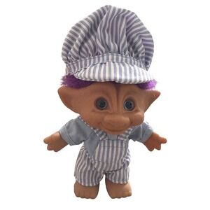 Vintage Ace Novelty Troll Doll Purple Hair Jewel Train Conductor Engineer 90s
